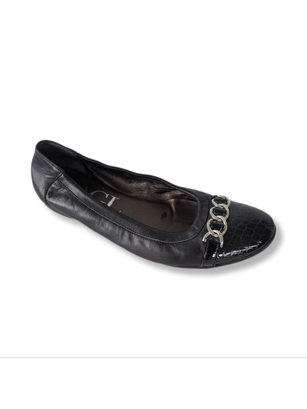 AGL Attilio Giusti Leombruni Black Leather Chain Detail Ballet Flats